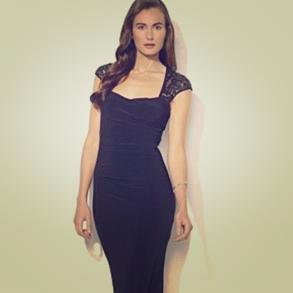 Ralph Lauren Evening Black sequin capped dress